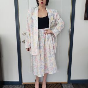 80s Deb Floral Skirt and Oversize‎ Blazer